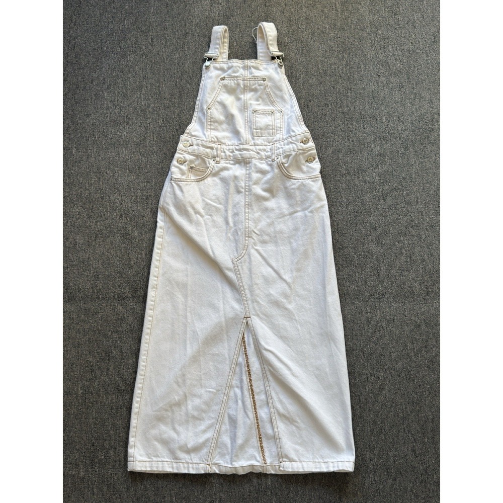 Zara The Bib Overall Utility Midi Skirt Dress Size XS White 100% Cotton - Picture 7 of 16